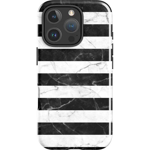 Black and White Striped Marble iPhone 16 Pro Impact Case